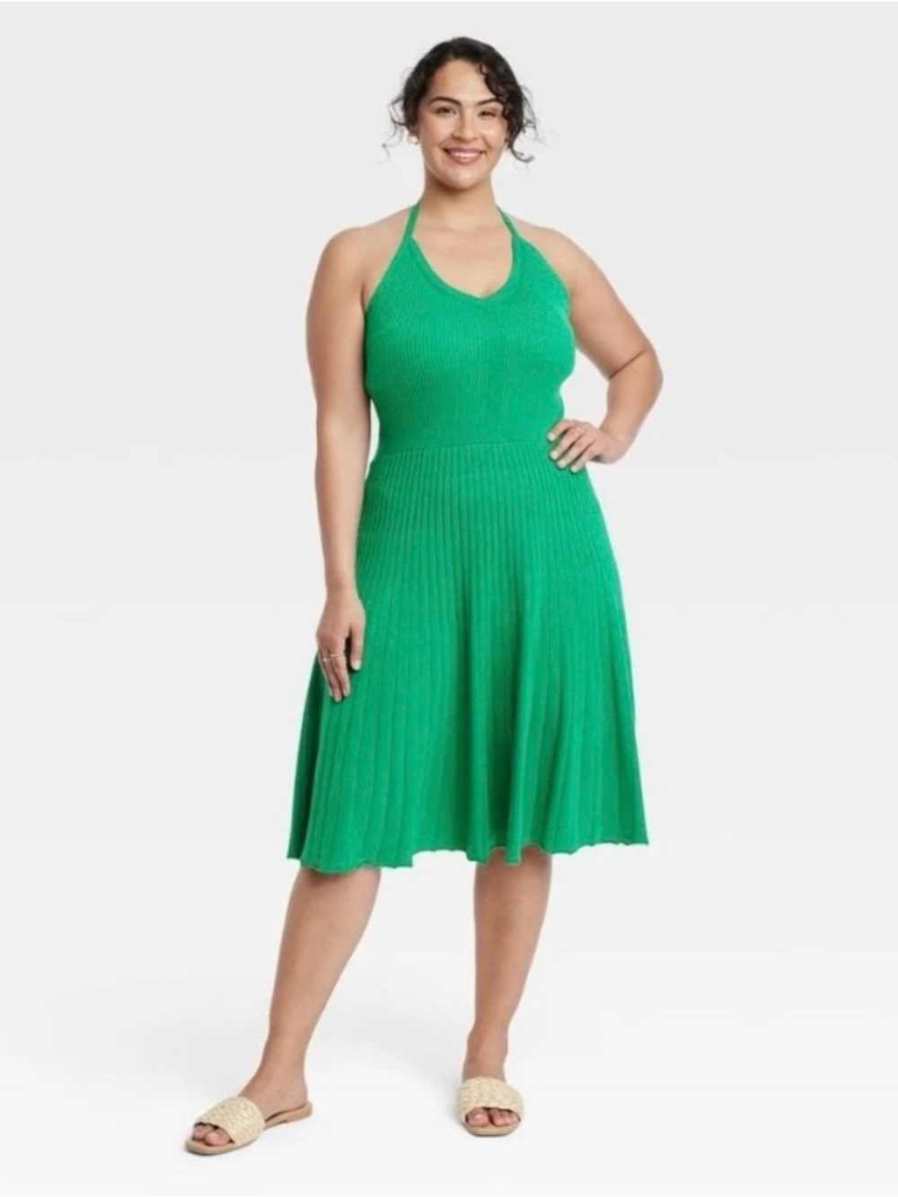 NWOT a new day Green Halter Knit Midi Dress